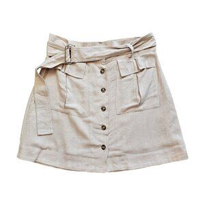 Ronny Kobo Button Up Detail Beige Mini Cargo Skirt Sz M